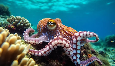 Octopus (Octopus vulgaris) on a coral reef.の素材