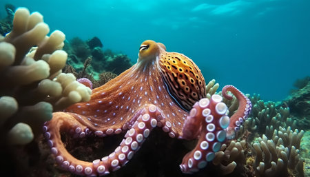 Octopus (Octopus vulgaris) on a tropical coral reefの素材