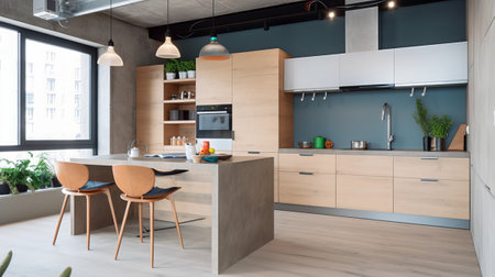 Interior of modern kitchen in a loft style. 3d renderingの素材