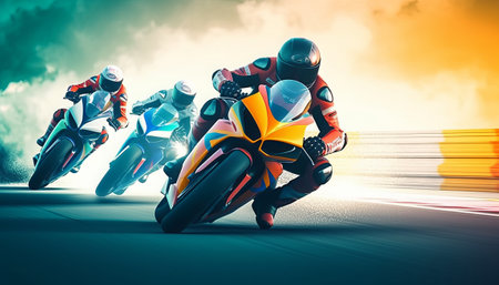 Cyclists racing on the road. 3d render illustration.の素材