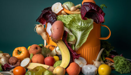 Vegetables, fruits and other foodstuffs. Shot in a studio.の素材