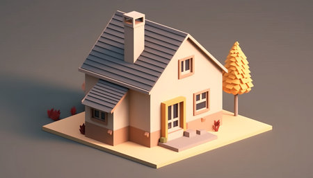 3d render of a small house with a roof and chimneyの素材