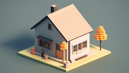 3d isometric house and pine tree. 3d illustration.の素材