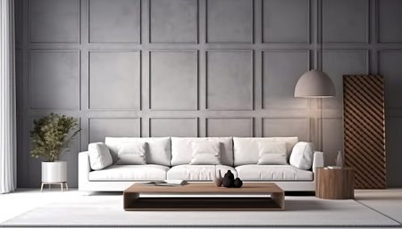 Interior of modern living room with white sofa, 3d renderの素材