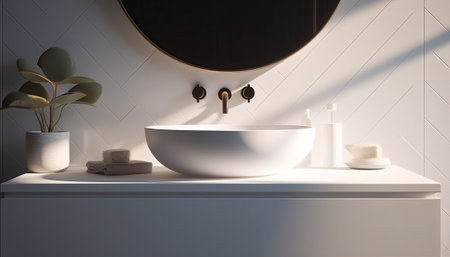 Bathroom interior with white bathtub and mirror. 3d renderの素材