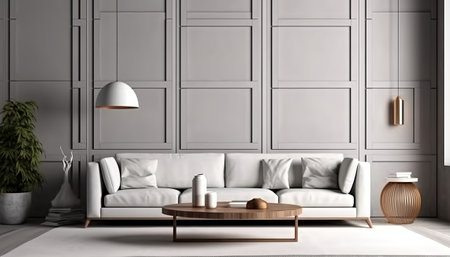 Interior of modern living room with white sofa, 3d renderの素材