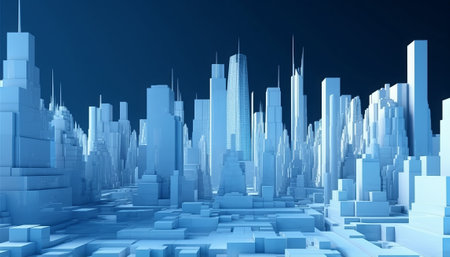 3d render of skyscrapers on blue background. 3d illustrationの素材