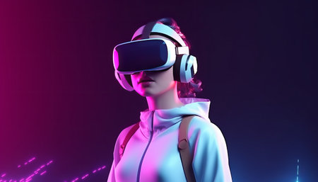 3d illustration of a girl in virtual reality glasses. 3d renderingの素材