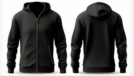 Black and black sportswear mockup, sweatshirt template. Front and back view.の素材
