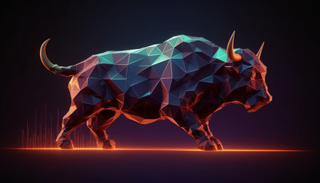 Abstract low poly bull on a dark background. 3D rendering.の素材