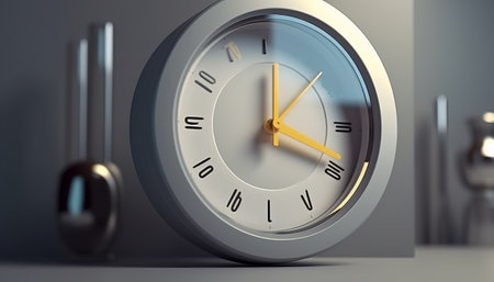 3D rendering of a wall clock in a room. Time conceptの素材