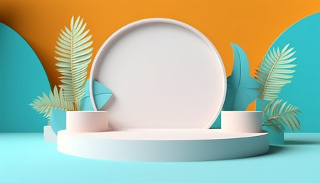 3d render, abstract minimal geometric forms, podium for product presentation.の素材