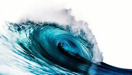 Blue ocean wave isolated on white background. 3d render illustration.の素材