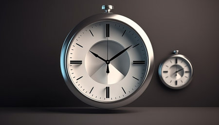 3d rendering of a clock on a dark background. Time conceptの素材