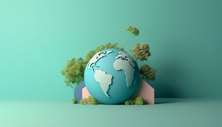 3d rendering of Earth globe with trees. World environment day concept.の素材