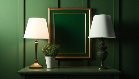 Mock up frame on the green wall. 3d render.の素材
