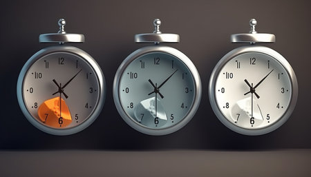 3D rendering of an alarm clock on a gray background. Time conceptの素材