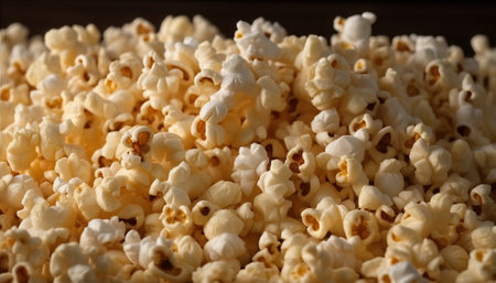 Popcorn background. Close-up of a pile of popcorn.の素材