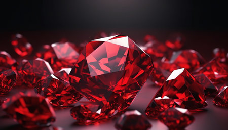 Red diamonds on dark background. 3d rendering. Computer digital drawing.の素材