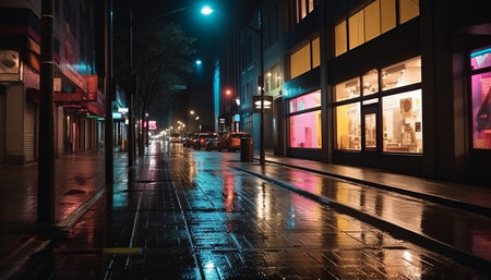 Night view of the street in the center of New York City.の素材
