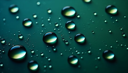 Water drops on a green background. Shallow depth of field.の素材