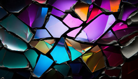 Broken glass background with multicolor lights. 3d renderingの素材