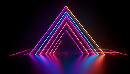 Neon triangle abstract background. 3d rendering, 3d illustration.の素材