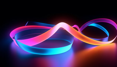 Glowing ribbon on black background. 3D illustration. Neon style.の素材