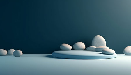 Minimalist background with podiums and balls. 3D renderの素材