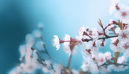 Spring blossom background. Branches of blossoming apricot tree with white flowersの素材