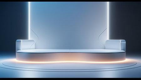 Abstract scene, round podium illuminated with neon. Mock up, 3D Renderingの素材