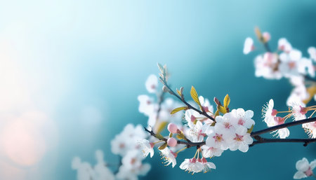 Cherry blossoms on blue sky background with bokeh effectの素材
