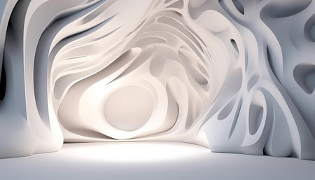 Abstract architecture background, empty room with white walls, 3d render illustrationの素材