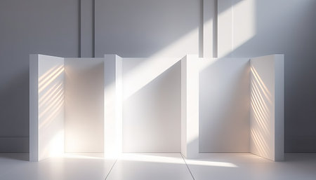 Abstract white room with shadows on the wall. 3D Renderingの素材