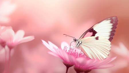 Butterfly on pink flower with soft focus, nature background.の素材