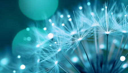 Close-up of dandelion seeds on blurred bokeh backgroundの素材