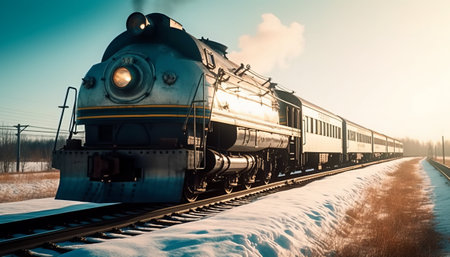 The image of a freight train at the station on a sunny winter dayの素材