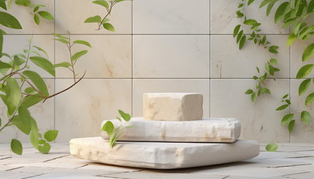 3d render of marble podium for product presentation in modern minimal styleの素材