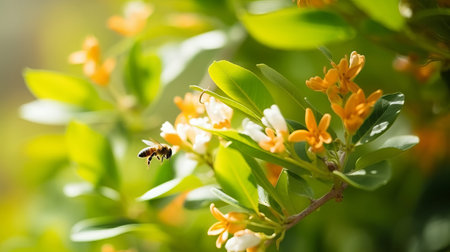 Bee on yellow flower. Shallow depth of field. Selective focus.の素材