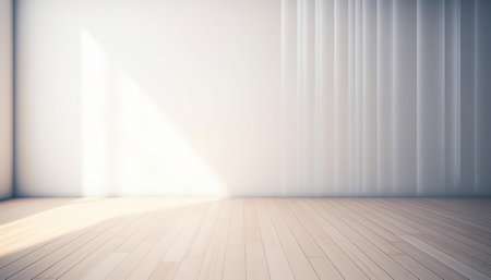 Empty room with white walls and wooden floor. 3D Renderingの素材