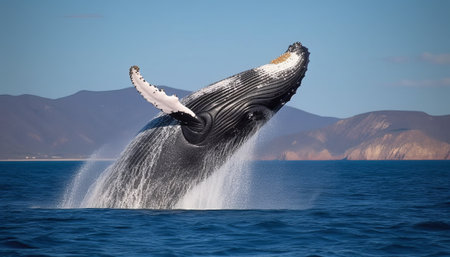 Humpback whale in the sea. Humpback whale in the ocean.の素材