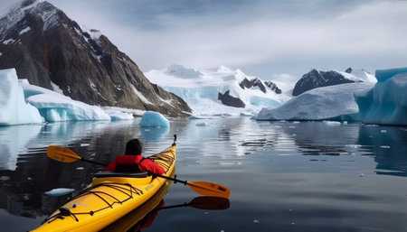 Kayaking in Glacier Lagoon, Ilulissat, Greenlandの素材