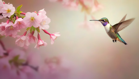 Ruby-throated Hummingbird (archilochus colubris) and cherry blossomの素材