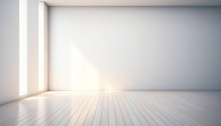 White empty room with window and wooden floor. 3D Renderingの素材