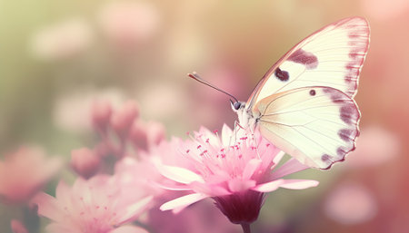 butterfly on pink flower with filter effect retro vintage style.の素材