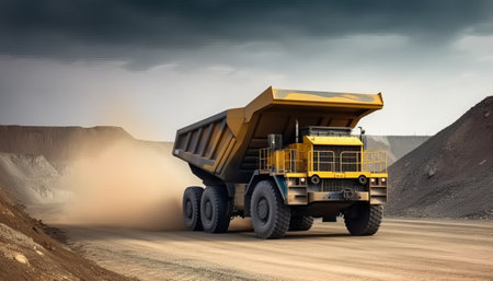 Dump truck in a mining quarry. 3d render illustration.の素材