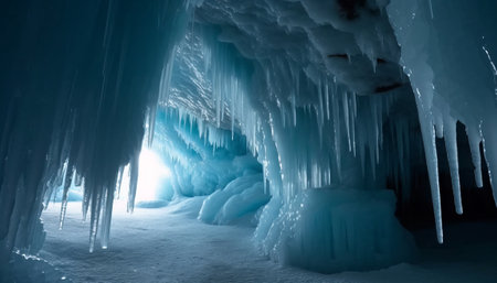 Beautiful view of icicles in the ice cave. 3d renderingの素材