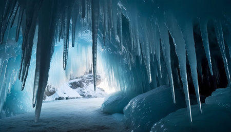 View of icicles in Lake Baikal, Siberia, Russiaの素材