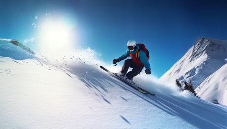 Snowboarder jumping high in the mountains. 3D rendering.の素材