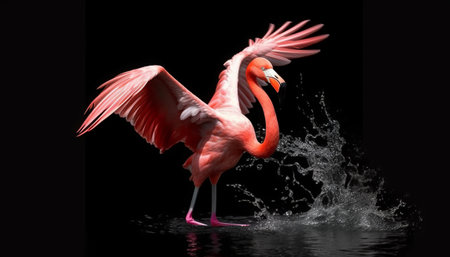 Flamingo in water on a black background. 3d renderingの素材